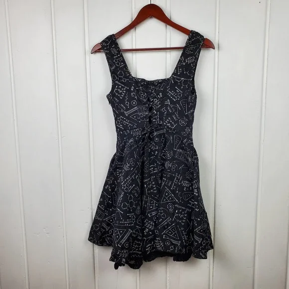 Hot Topic S Black White Science Graphic Print Fit & Flare Punk Tie Back Dress - Picture 6 of 9